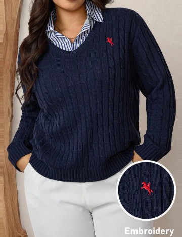 Pulover Shein Curve+, albastru