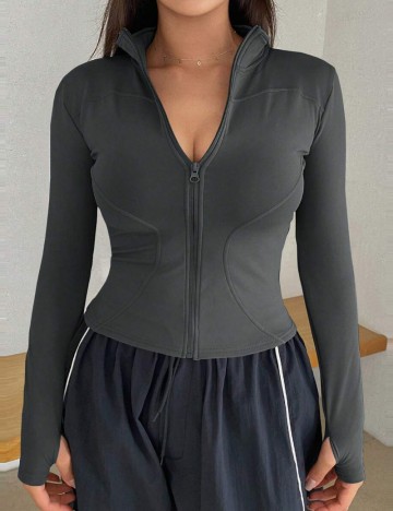 Bluză cu fermoar Shein, gri