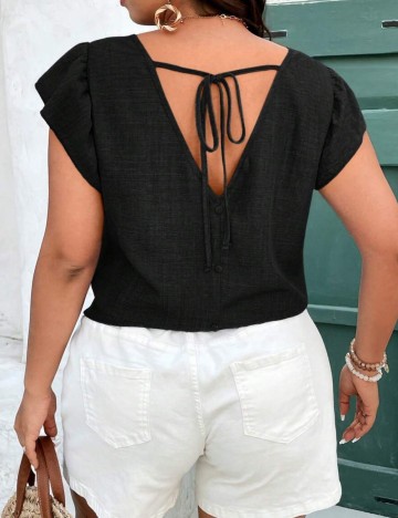 Cămașă cu m&acirc;necă scurtă Shein Curve+, negru