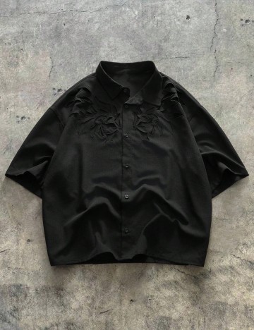 Cămașă cu m&acirc;necă scurtă Shein MANFINITY, negru