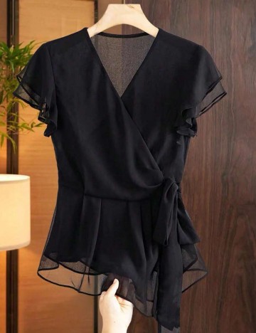 Cămașă cu m&acirc;necă scurtă Shein, negru