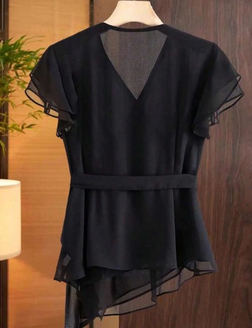 Cămașă cu m&acirc;necă scurtă Shein, negru