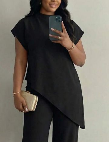 Cămașă cu m&acirc;necă scurtă Shein Curve+, negru