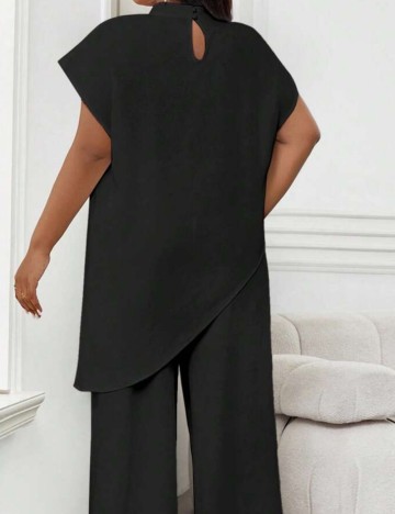 Cămașă cu m&acirc;necă scurtă Shein Curve+, negru