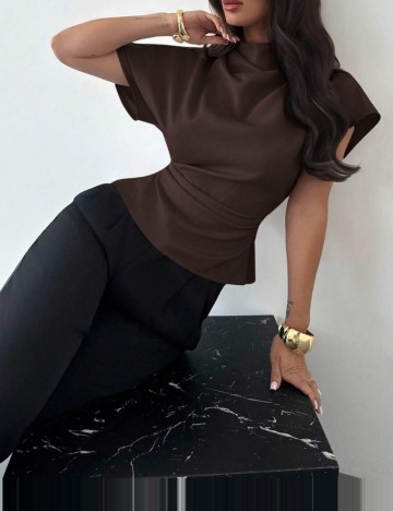 Cămașă cu m&acirc;necă scurtă Shein, maro