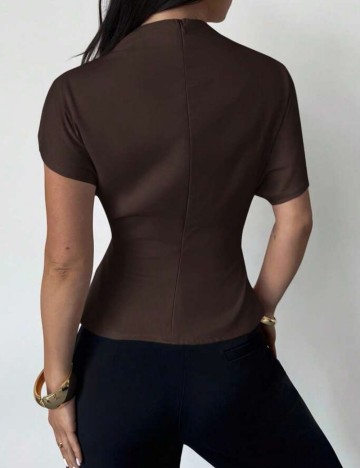 Cămașă cu m&acirc;necă scurtă Shein, maro