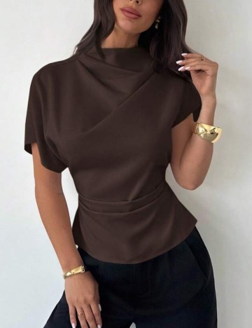 Cămașă cu m&acirc;necă scurtă Shein, maro