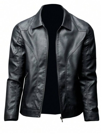 Geacă Imitație Piele Shein MANFINITY, negru