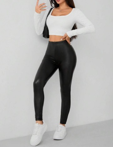 Colanți imitație piele Shein, negru
