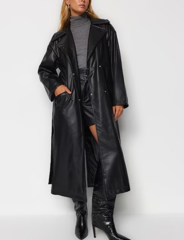 Trench imitație de piele TRENDYOL, negru