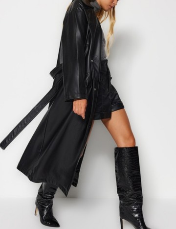 Trench imitație de piele TRENDYOL, negru