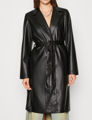 Trench imitație de piele Noisy May, negru
