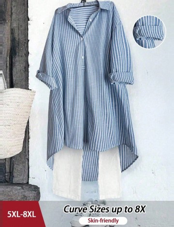 Cămașă lungă Shein Curve+, albastru