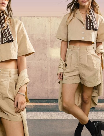 Cămașă cu m&acirc;necă scurtă ASOS, bej