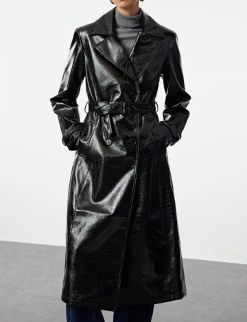Trench imitație de piele TRENDYOL, negru
