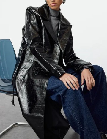 Trench imitație de piele TRENDYOL, negru