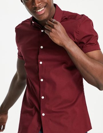 Cămașă cu m&acirc;necă scurtă ASOS, vișiniu