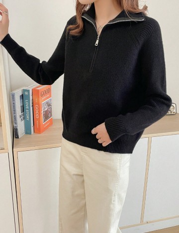Pulover cu fermoar Shein, negru