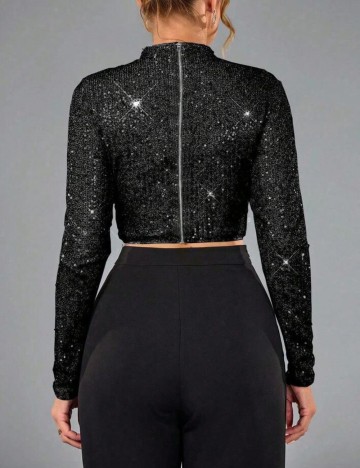 Bluză cu fermoar Shein, negru