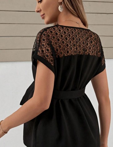 Cămașă cu m&acirc;necă scurtă Shein, negru