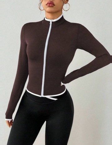 Bluză cu fermoar Shein, maro