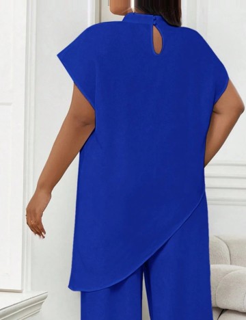 Cămașă cu m&acirc;necă scurtă Shein Curve+, albastru