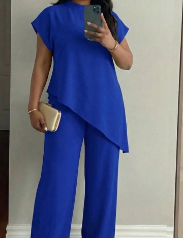 Cămașă cu m&acirc;necă scurtă Shein Curve+, albastru