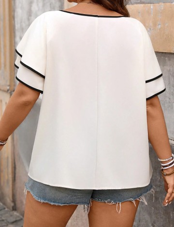 Cămașă cu m&acirc;necă scurtă Shein Curve+, crem