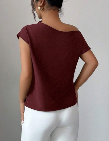 Cămașă cu m&acirc;necă scurtă Shein, vișiniu