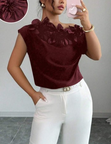 Cămașă cu m&acirc;necă scurtă Shein, vișiniu