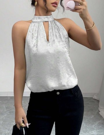 Cămașă cu m&acirc;necă scurtă Shein, argintiu