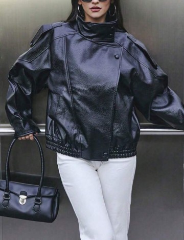 Geacă Imitație Piele Shein, negru