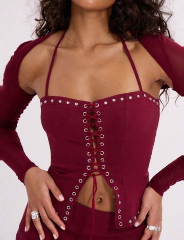 Set top si bolerou Shein MUSERA, vișiniu