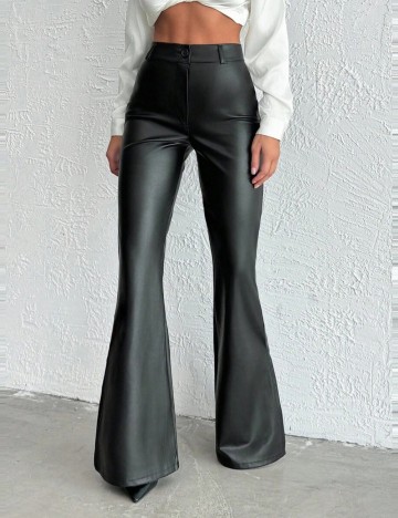 Pantaloni imitație din piele Shein, negru