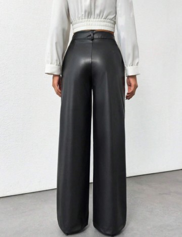Pantaloni imitație din piele Shein, negru