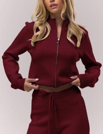 Pulover cu fermoar Shein MUSERA, vișiniu