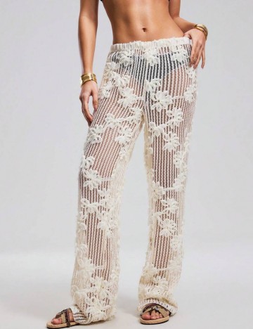 Pantaloni de plajă Shein, crem