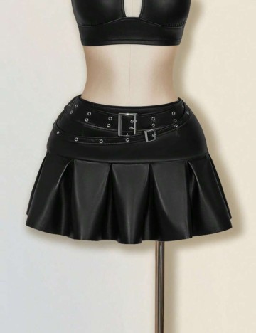 Fustă Imitație Piele Shein, negru