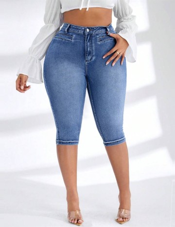 Pantaloni 3/4 Shein Curve+, albastru