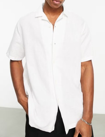 Cămașă cu m&acirc;necă scurtă ASOS, alb