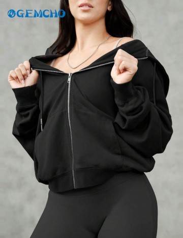 Hanorac Cu Fermoar Shein, negru