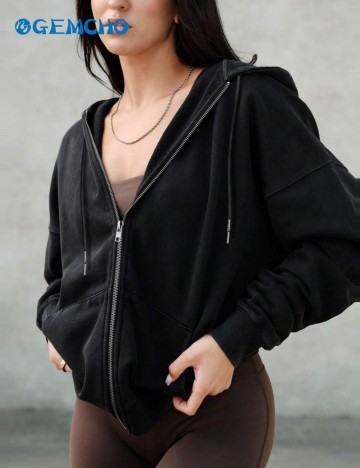 Hanorac Cu Fermoar Shein, negru