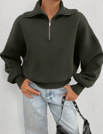 Bluză cu fermoar Shein, verde