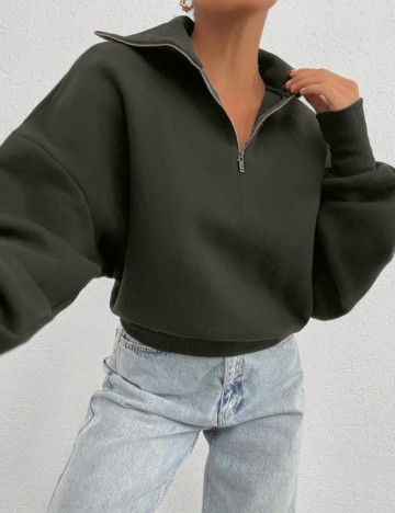 Bluză cu fermoar Shein, verde