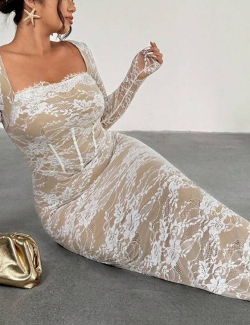 Rochie maxi Shein Curve+, alb