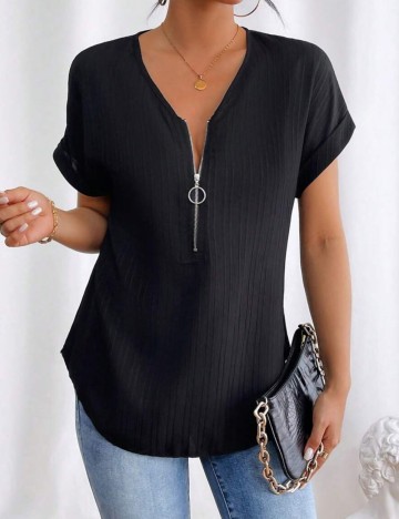 Cămașă cu m&acirc;necă scurtă Shein, negru