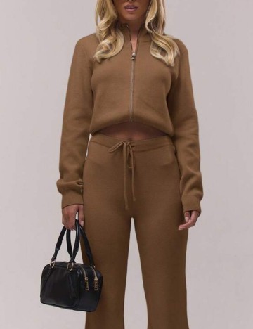 Pulover cu fermoar Shein MUSERA, maro