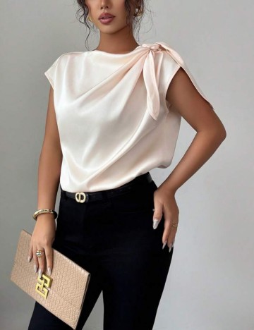 Cămașă cu m&acirc;necă scurtă Shein, bej