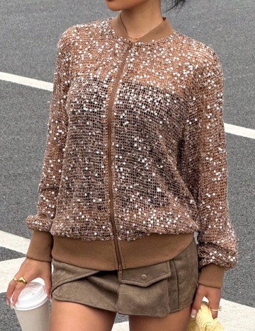 Bluză cu fermoar Shein, maro