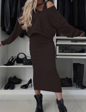 Set bluză și rochie Shein, maro